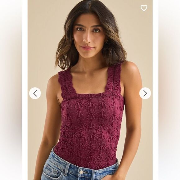 ALTAR’D STATE Blaire Wine Maroon Seamless Floral Square Neck Wide Strap Cami - Picture 4 of 16